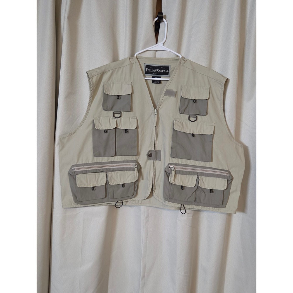 Field & Stream Mens 3XL Fly Fishing Vest Tan Olive Utility Multi-Pocket Outdoor
